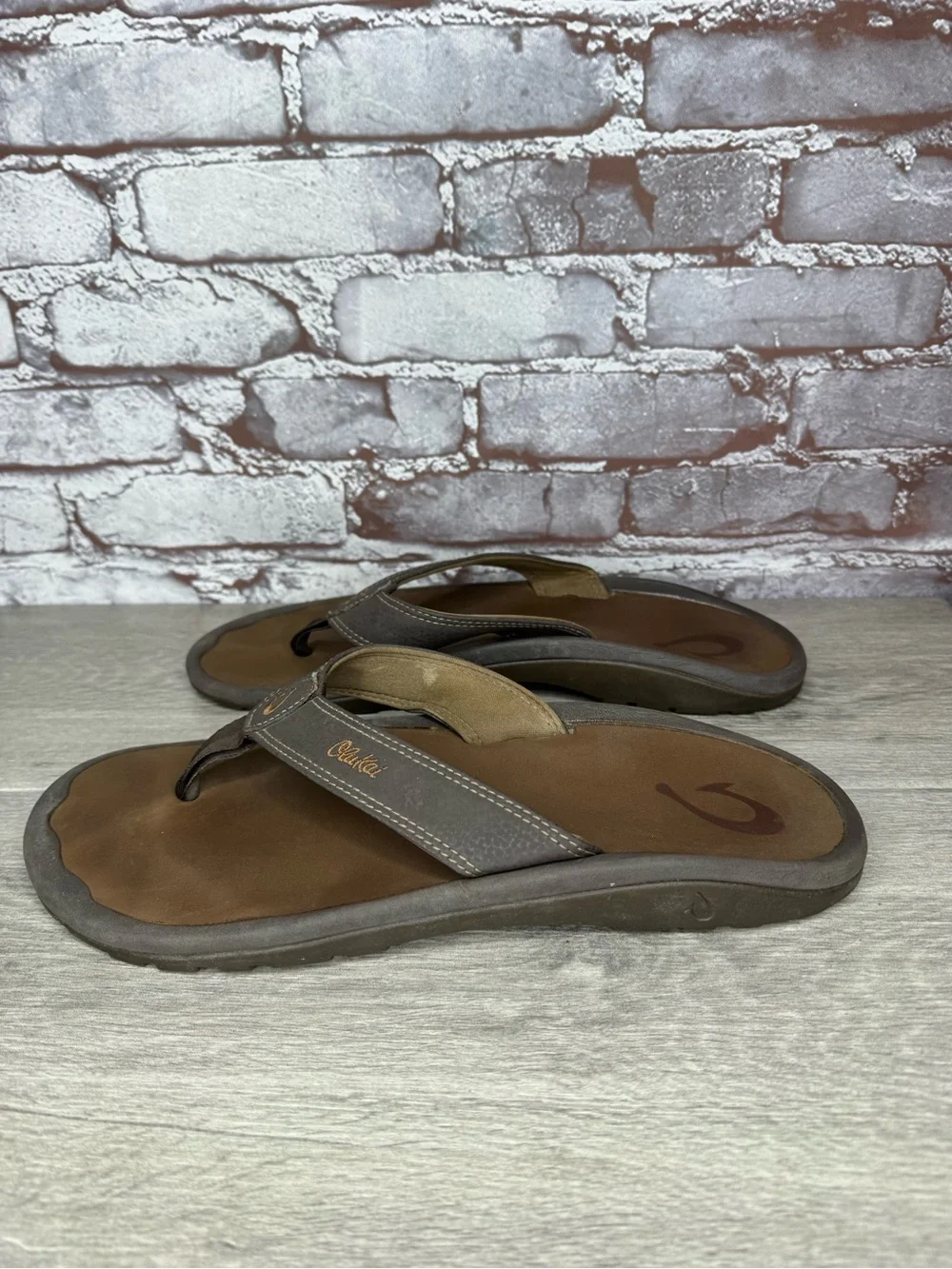 Olukai Ohana Brown Synthetic Beach Flip Flops Sandals Men Sz 12M US/46EU